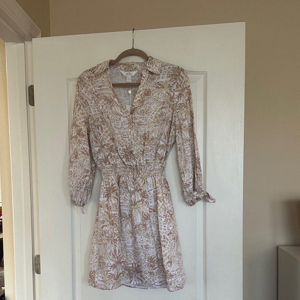 Lilly Pulitzer Abralynn Dress Tan and White Long Sleeve Dress